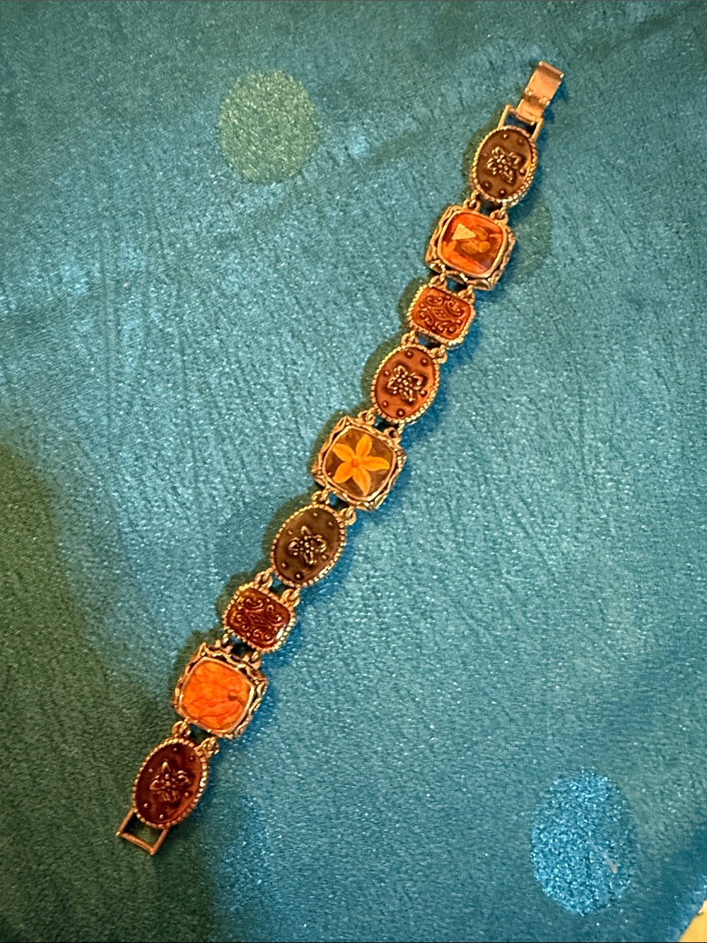 Gold-Tone Orange Floral Link Bracelet - Women Jewelry